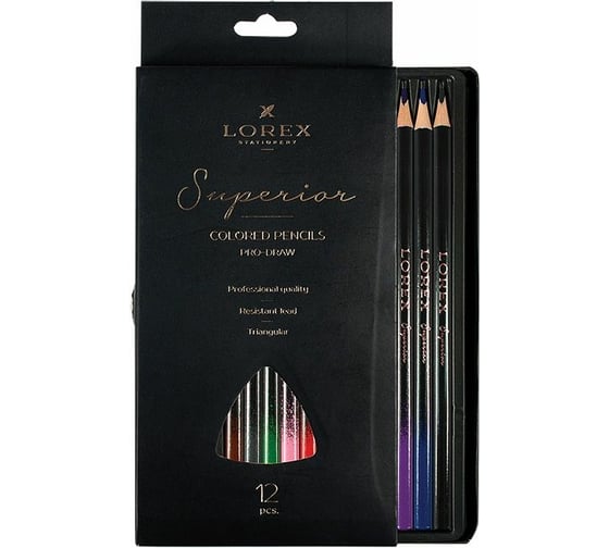 Набор цветных карандашей LOREX PRO-DRAW Superior 12 цветов, трехгранные LXCPPD12-SP