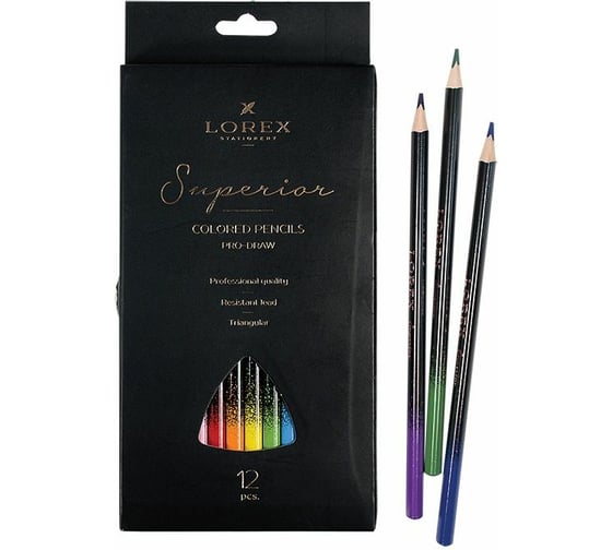 Набор цветных карандашей LOREX PRO-DRAW Superior 12 цветов, трехгранные LXCPPD12-SP