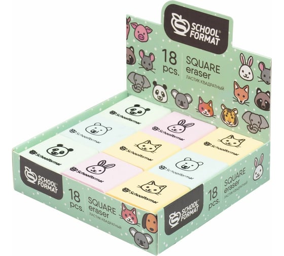Квадратный ластик Schoolformat ANIMALS ассорти ЛСТ-ЖВК