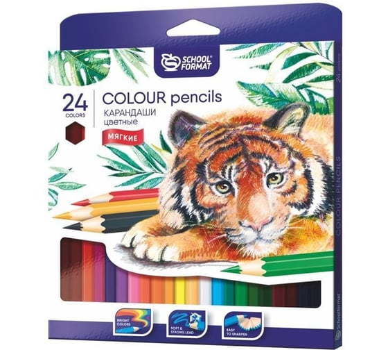 Набор цветных карандашей Schoolformat ANIMALS 24 цвета шестигранные дерево КЦ24-ТЖ 1