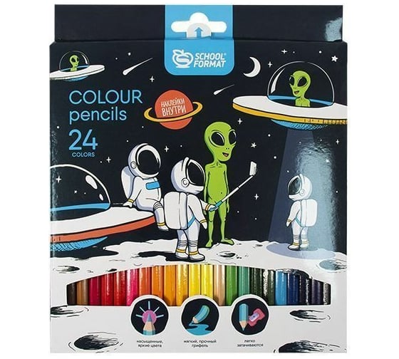 Набор цветных карандашей Schoolformat SPACE ADVENTURE 24 цвета шестигранные КЦ24-СА