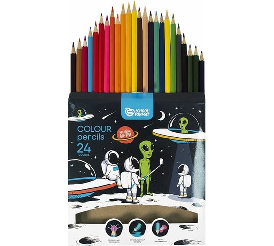 Набор цветных карандашей Schoolformat SPACE ADVENTURE 24 цвета шестигранные КЦ24-СА