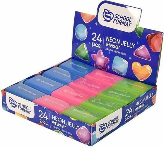 Ластик Schoolformat NEON JELLY микс цветов 24 шт ЛСТ-НЖ 1