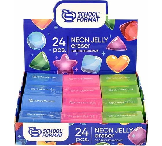 Ластик Schoolformat NEON JELLY микс цветов 24 шт ЛСТ-НЖ