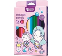 Набор цветных карандашей Schoolformat CUTE MERMAIDS с наклейкой 18 цветов шестигранные дерево КЦ18-МР