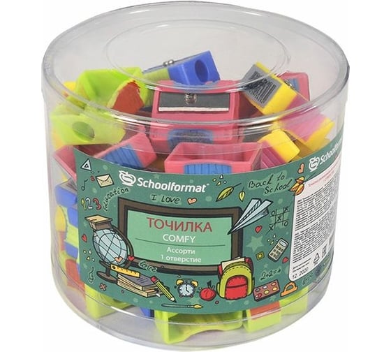 Точилка Schoolformat COMFY 1 отверстие резиновые вставки ассорти ТЧ1Р-КО