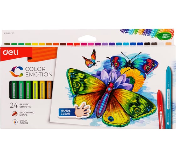 Восковые мелки DELI EC20020 Color Emotion трехгранные 24 цвета картонная коробка с европодвесом 410955 1