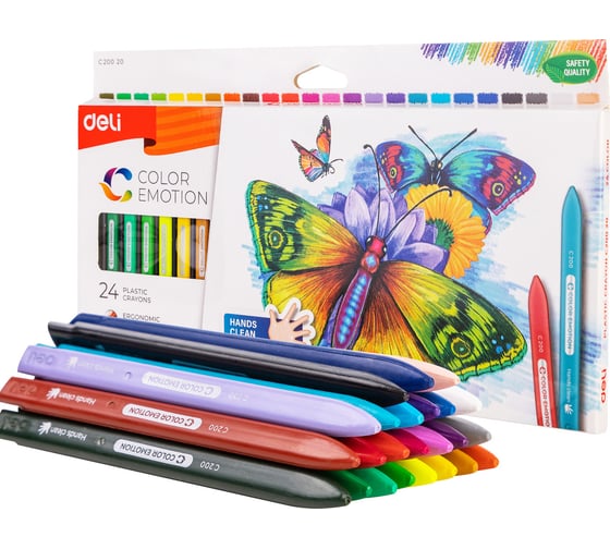 Восковые мелки DELI EC20020 Color Emotion трехгранные 24 цвета картонная коробка с европодвесом 410955