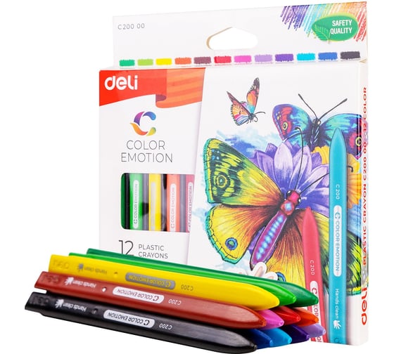 Восковые мелки DELI EC20000 Color Emotion трехгранные 12 цветов картонная коробка с европодвесом 410950 1