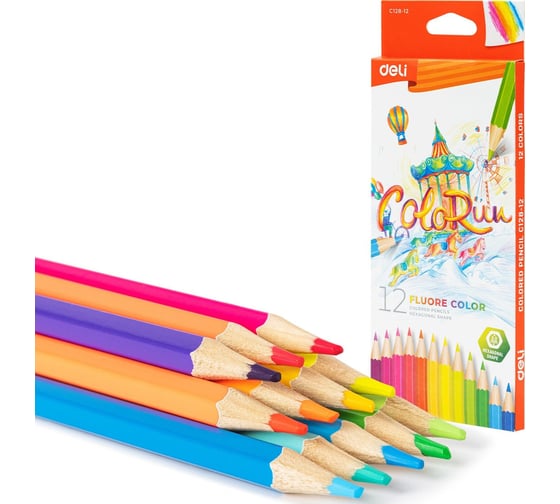 Карандаши цветные DELI EC128-12 ColoRun шестигранный дерево 12 цветов коробка/европодвес 12 шт 1905952 1