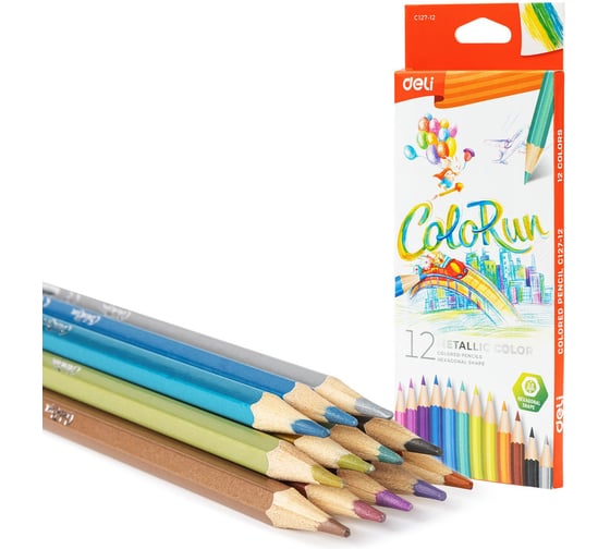 Карандаши цветные DELI EC127-12 ColoRun шестигранный дерево 12 цветов коробка/европодвес 12 шт 1905951