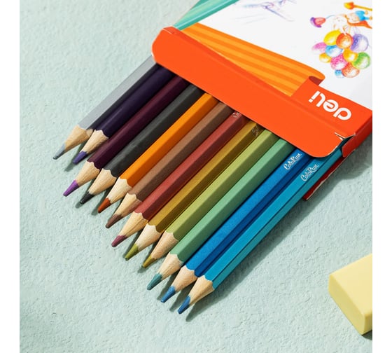 Карандаши цветные DELI EC127-12 ColoRun шестигранный дерево 12 цветов коробка/европодвес 12 шт 1905951