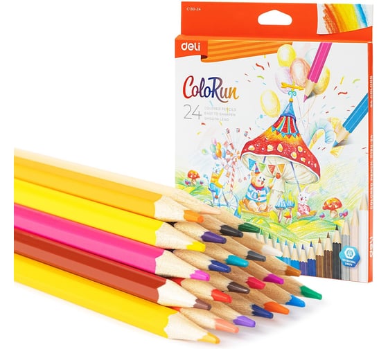 Карандаши цветные DELI EC130-24 ColoRun шестигранный дерево 24 цвета коробка/европодвес 24 шт 1905949