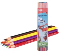 Карандаши цветные DELI EC00807 Super Wings шестигранный тополь 12 цветов пластиковая туба 1804733