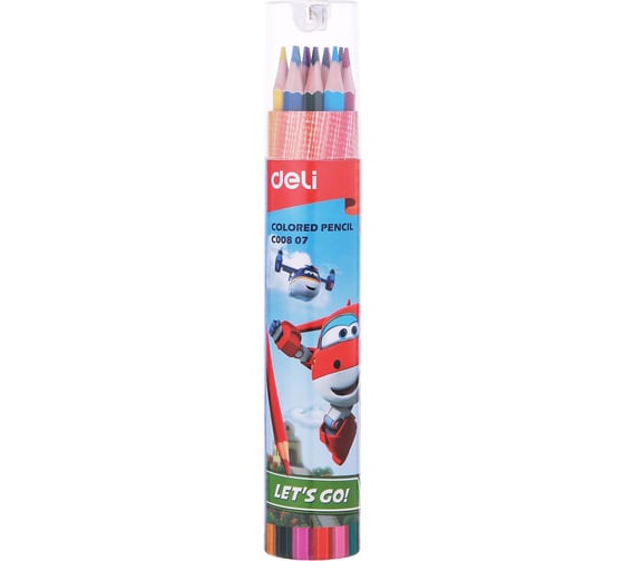 Карандаши цветные DELI EC00807 Super Wings шестигранный тополь 12 цветов пластиковая туба 1804733
