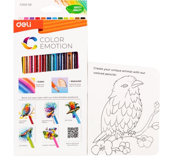 Карандаши цветные DELI EC00200 Color Emotion трехгранный липа 12 цветов коробка/европодвес 12 шт 458037
