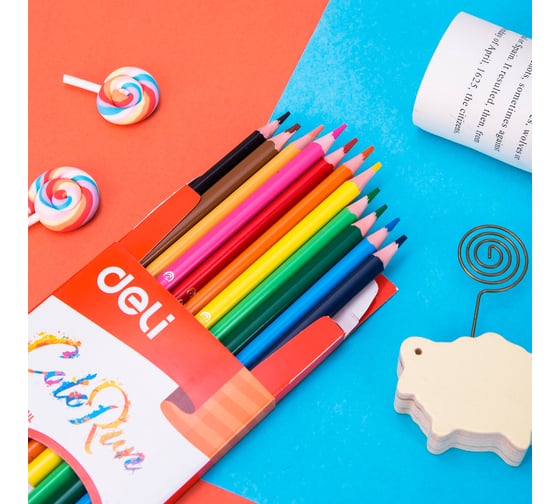 Карандаши цветные DELI EC00100 ColoRun трехгранный пластик 12 цветов коробка/европодвес 12 шт 410858