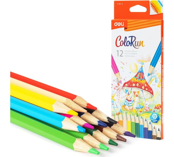 Карандаши цветные DELI EC130-12 ColoRun шестигранный дерево 12 цветов коробка/европодвес 12 шт 1905947