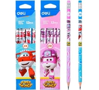 Карандаш чернографитный DELI EU53500 Super Wings 2B шестигранный ассорти 12 шт ластик 1805022
