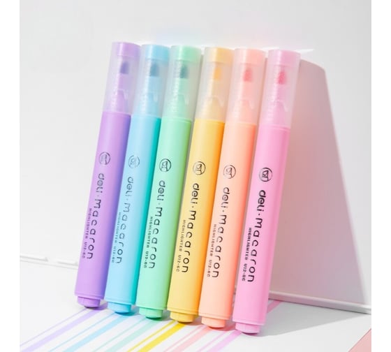 Набор текстовыделителей DELI MiYou, скошенный пишущий наконечник, 1-5 мм, 6 цветов, ассорти, пакет с европодвесом EU12-6C