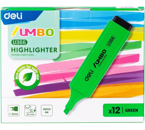 Текстовыделитель DELI EU366-GN Jumbo скошенный пишущий наконечник 1-5 мм зеленый 1884015