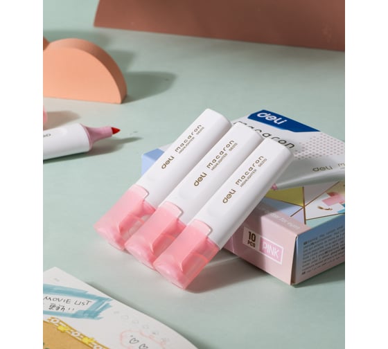 Текстовыделитель DELI ES621Spink Macaron скошенный пишущий наконечник 1-5 мм розовый 1658055