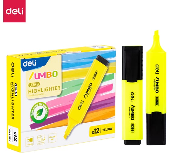Текстовыделитель DELI EU366-YL Jumbo скошенный пишущий наконечник 1-5 мм желтый 1884018