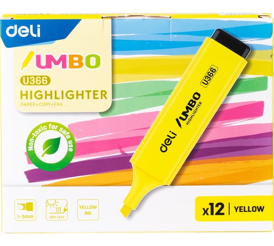 Текстовыделитель DELI EU366-YL Jumbo скошенный пишущий наконечник 1-5 мм желтый 1884018