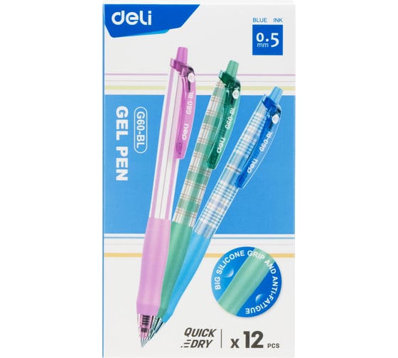 Ручка гелевая DELI EG60-BL корпус ассорти диаметр 0.5 мм чернила синие 1801188