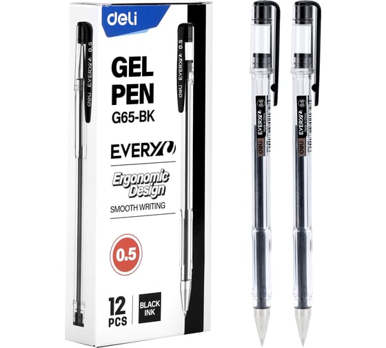 Ручка гелевая DELI EveryU EG65-BK корпус прозрачный диаметр 0.5 мм чернила черные 1872831 1