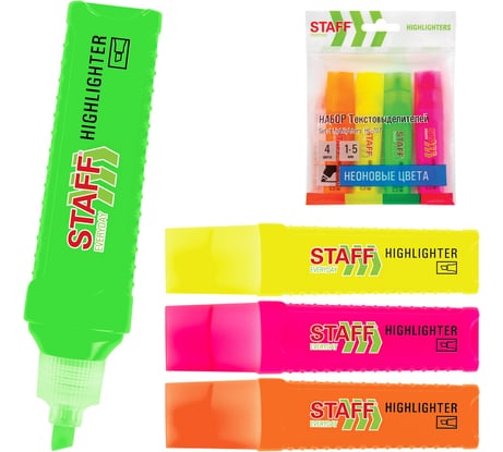 Набор текстовыделителей 4 НЕОНОВЫХ ЦВЕТА, EVERYDAY HL-707, линия 1-5 мм, Staff 152548