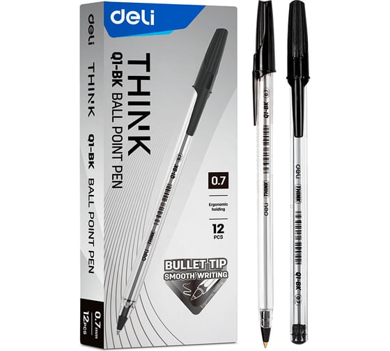 Ручка шариковая DELI Think EQ1-BK чернила черные линия 0.7 мм 1658027 1
