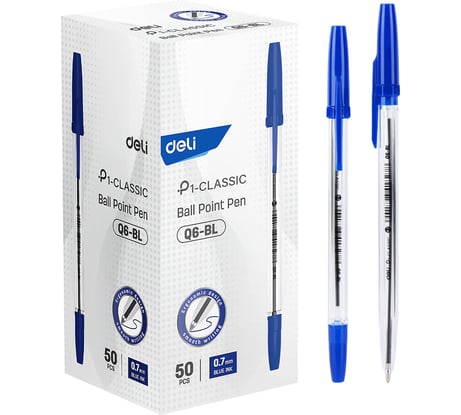 Шариковая ручка DELI синий, 0.35 мм линия, 1 шт EQ6-BL