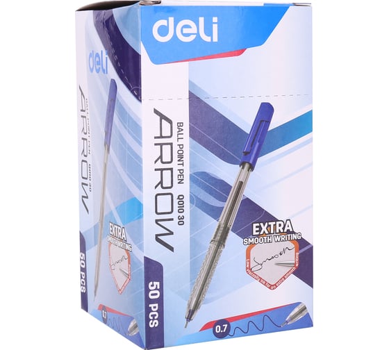 Ручка шариковая DELI EQ01030 корпус прозрачный диаметр 0.7 мм чернила синие упаковка пластик сменный стержень синий 1189268