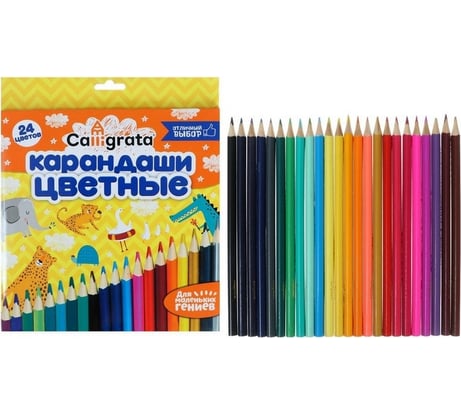 Карандаши Calligrata 24 цвета, в картонной коробке, деревянные, треугольные 1014642