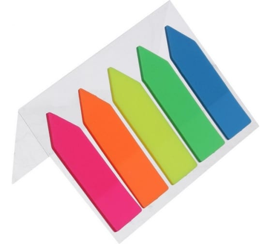 Блок-закладки с липким краем Calligrata Стрелки пластик, 20 листов, 5 цветов, флуоресцентный, 12х45 мм 5491857 1