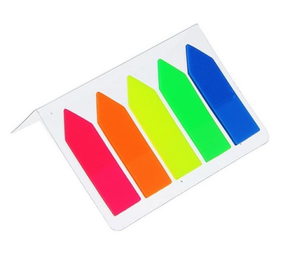 Блок-закладки с липким краем Calligrata Стрелки пластик, 24 листа, 5 цветов, флуоресцентный, 12х43 мм 1299405 1