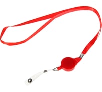 Лента для бейджа Calligrata ширина 10 мм, длина 85 см с держателем-рулеткой 40 см с пластиковой петлей на кнопке, красная 167147