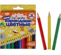 Карандаши Calligrata 12 цветов, мини, в картонной коробке, деревянные, треугольные 1014636