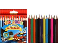 Карандаши Calligrata Машинка 12 цветов, мини, в картонной коробке, деревянные, треугольные 1014637