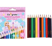 Карандаши Calligrata Принцесса 12 цветов, мини, в картонной коробке, деревянные, шестигранные 712037