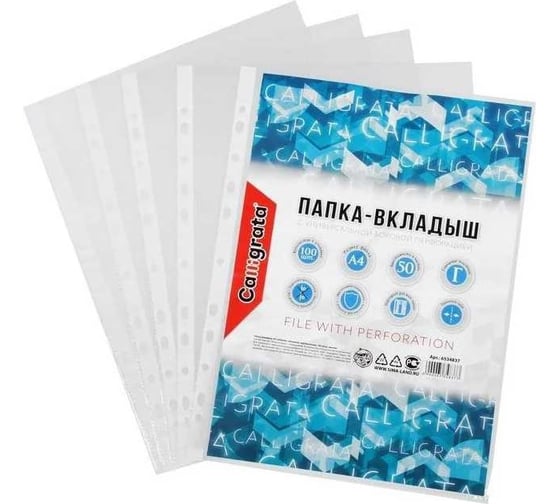 Вертикальный файл-вкладыш Calligrata А4, 22-25 мкм, глянцевый, эконом, 100 шт 6534838