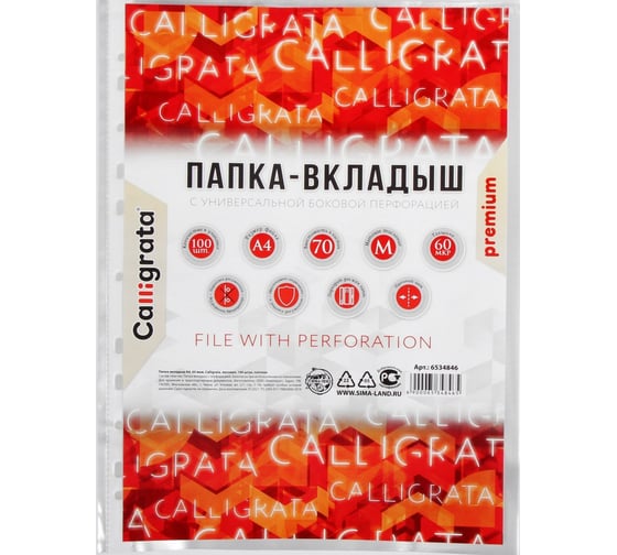 Файл-вкладыш Calligrata А4, 60 мкм, глянцевый, матовый, плотный, 100 шт 6534846