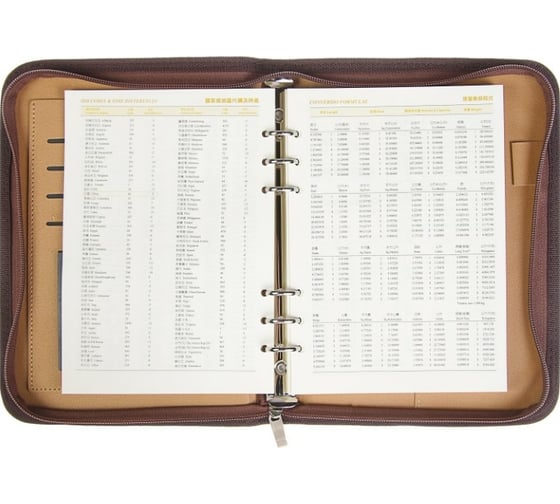 Органайзер Calligrata на кольцах А5, на молнии, 100 листов, линия, с калькулятором, коричневый 4167868