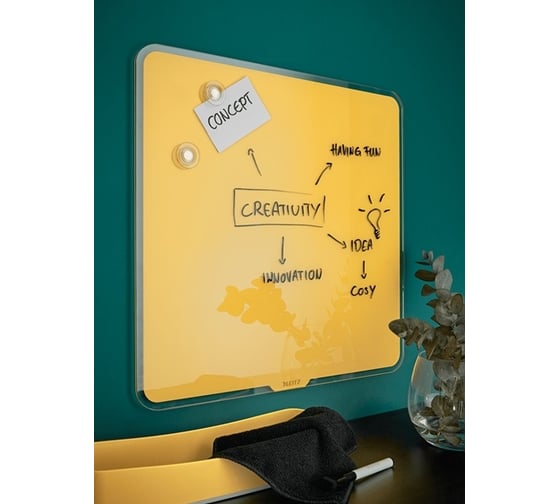 Магнитно-маркерная стеклянная доска LEITZ Cosy 45x45 см, желтый 70440019