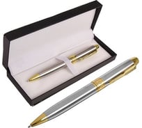 Поворотная шариковая подарочная ручка Calligrata Стиль в кожзам футляре, корпус серебристо-золотистый 3590834