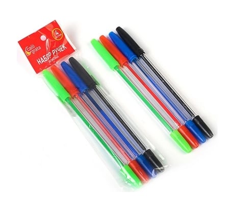 Набор шариковых ручек Calligrata 4 цвета, корпус прозрачный с колпачками в цвет стержня, 0.5 мм 623474