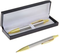 Автоматическая шариковая подарочная ручка Calligrata Модерн в кожзам футляре, корпус серебро с золотым 131984