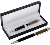 Поворотная шариковая подарочная ручка Calligrata VIP в кожзам футляре, корпус черный с серебряными вставками 2415299