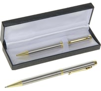 Поворотная шариковая подарочная ручка Calligrata Проект в кожзам футляре, корпус серебристо-золотистый 132006
